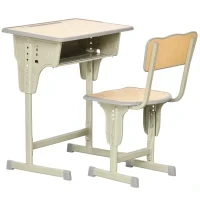 Banco Scuola con Sedia per Bambini 6-12 Anni, Scrivania per Bambini con Altezza Regolabile, Vano Contenitore e Portapenne, Acciaio e MDF, Color Legno
