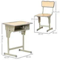 Banco Scuola con Sedia per Bambini 6-12 Anni, Scrivania per Bambini con Altezza Regolabile, Vano Contenitore e Portapenne, Acciaio e MDF, Color Legno - Image 3