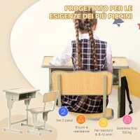 Banco Scuola con Sedia per Bambini 6-12 Anni, Scrivania per Bambini con Altezza Regolabile, Vano Contenitore e Portapenne, Acciaio e MDF, Color Legno - Image 4