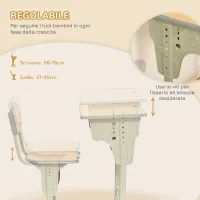 Banco Scuola con Sedia per Bambini 6-12 Anni, Scrivania per Bambini con Altezza Regolabile, Vano Contenitore e Portapenne, Acciaio e MDF, Color Legno - Image 6