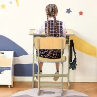 Banco Scuola con Sedia per Bambini 6-12 Anni, Scrivania per Bambini con Altezza Regolabile, Vano Contenitore e Portapenne, Acciaio e MDF, Color Legno - Image 9