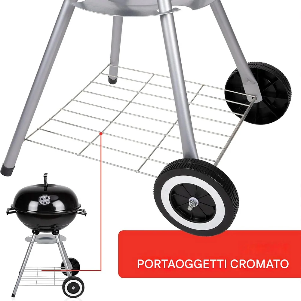 Barbecue a Carbone con Ruote BBQ Rotondo in Acciaio con Valvola di Ventilazione - Image 10