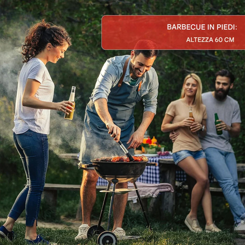 Barbecue a Carbone con Ruote BBQ Rotondo in Acciaio con Valvola di Ventilazione - Image 2