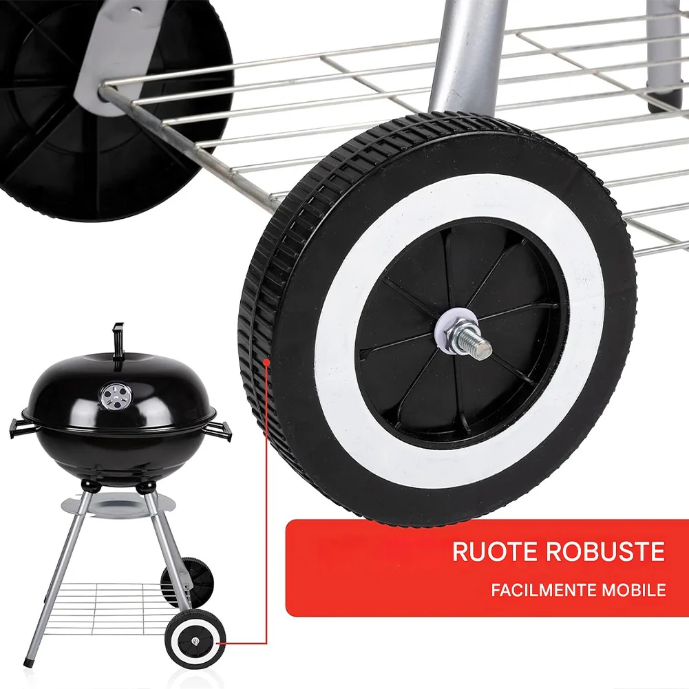 Barbecue a Carbone con Ruote BBQ Rotondo in Acciaio con Valvola di Ventilazione - Image 7
