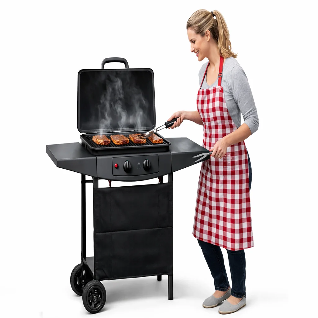 Barbecue a Gas 2 Fuochi 5kw con Ruote e Ripiani Griglia Accensione Elettrica - Image 6