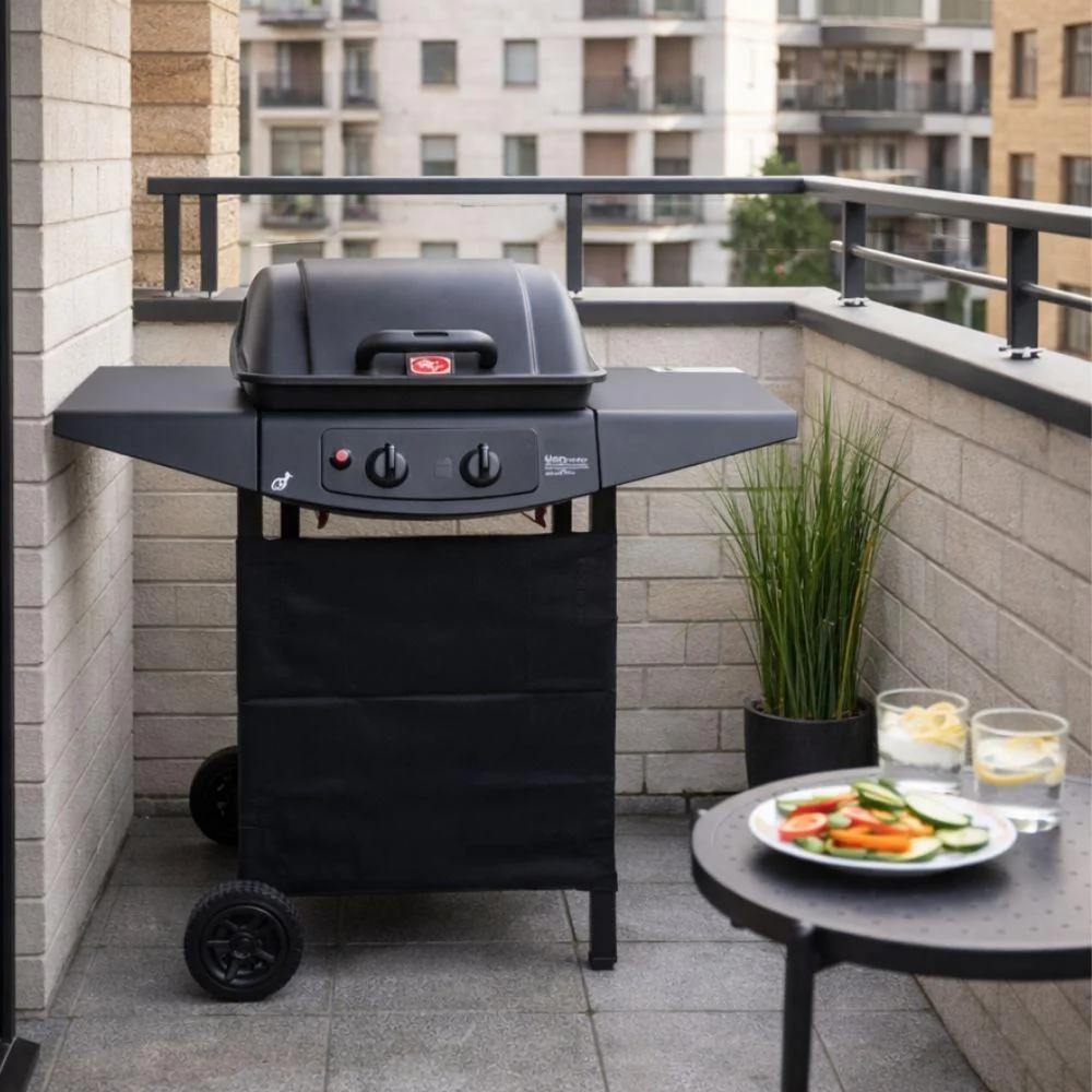 Barbecue a Gas 2 Fuochi 5kw con Ruote e Ripiani Griglia Accensione Elettrica - Image 7