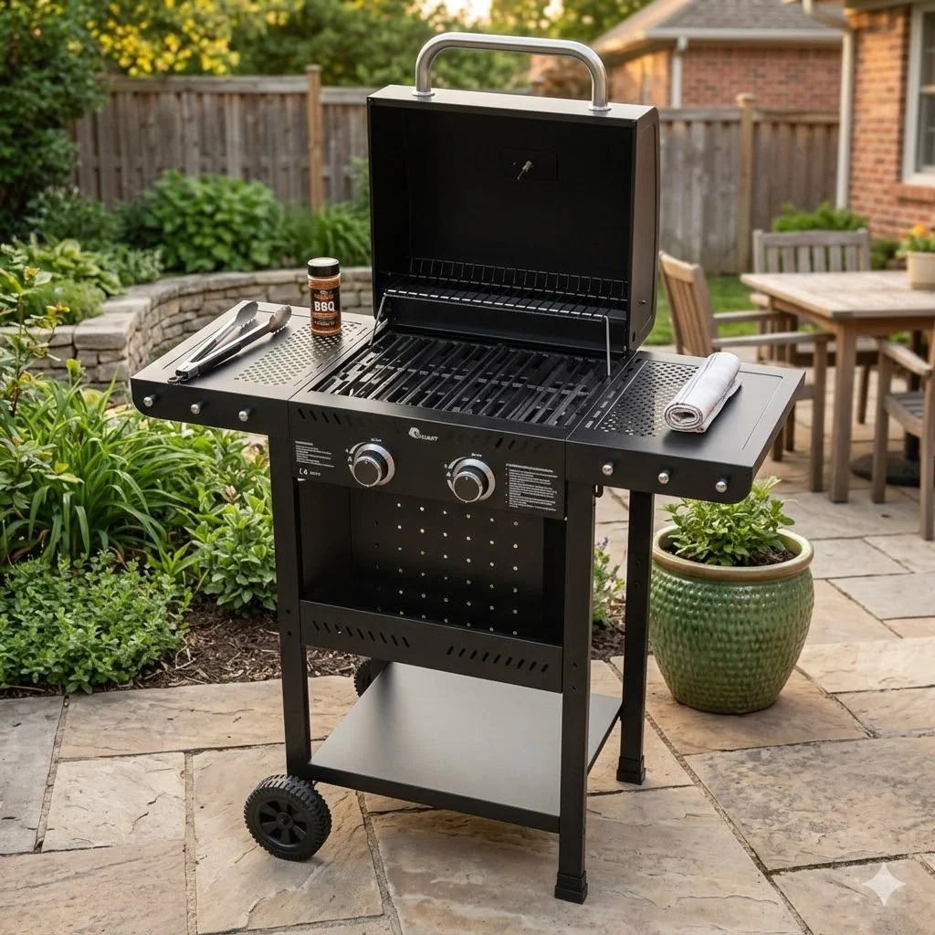 BARBECUE A GAS CARRELLATO 'KASAGRILL' mod. 2 fuochi - kW 2.5 x 2 - cm 102,2 x 102 x 55  - KASART - Image 4
