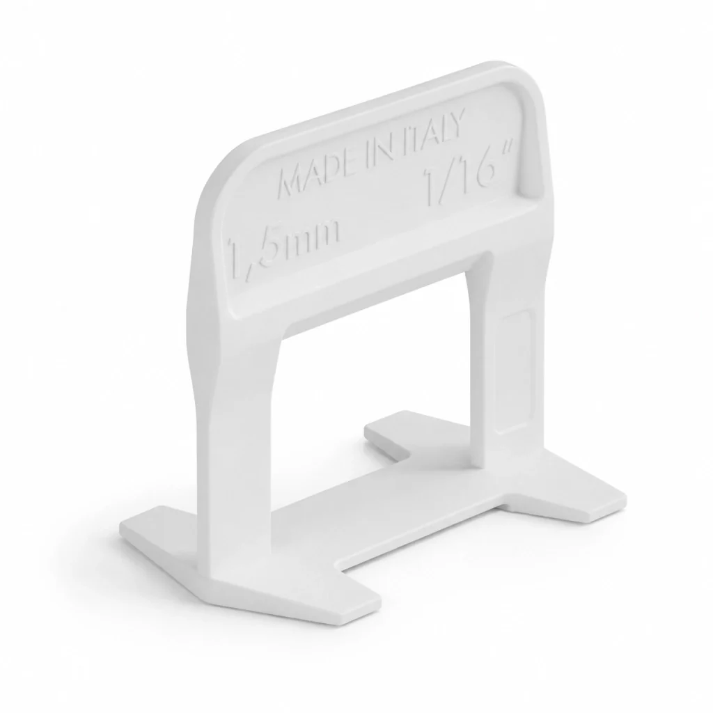 BASE LIVELLANTE CON FERITOIA PER CUNEO 'RLS EVO'  H. mm 12 - fuga 1,5 mm - cf. 250 pz - col.bianco  - RAIMONDI