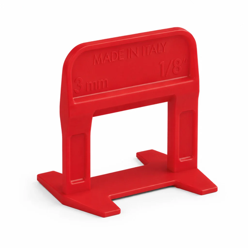 BASE LIVELLANTE CON FERITOIA PER CUNEO 'RLS EVO' H. mm 12 - fuga 3 mm - cf. 250 pz - col.rosso - RAIMONDI