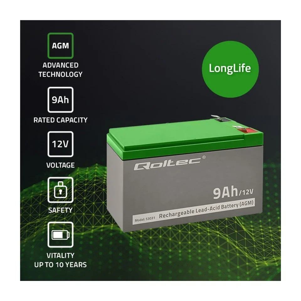 Batteria Qoltec 53031 AGM | 12V | 9Ah - Image 4