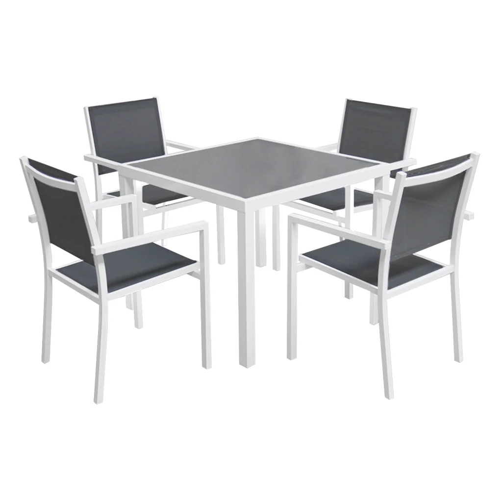 BERGAMOSet di mobili da giardino in textilene grigio 4 posti - alluminio bianco