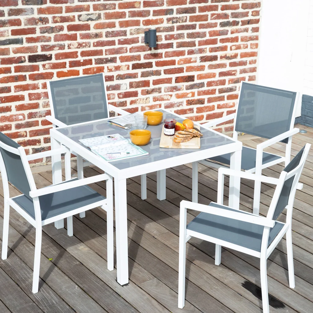 BERGAMOSet di mobili da giardino in textilene grigio 4 posti - alluminio bianco - Image 6