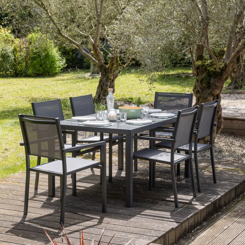 BERGAMOSet di mobili da giardino in textilene grigio 6 posti - alluminio antracite - Image 2