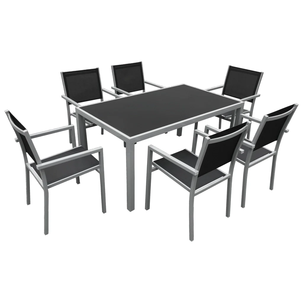 BERGAMOSet di mobili da giardino in textilene nero 6 posti - alluminio grigio