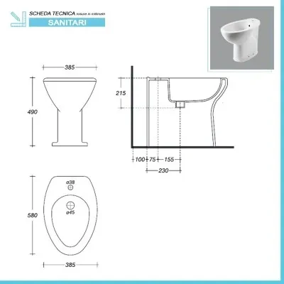 Bidet per anziani e disabili con altezza 49 cm e foro per rubinetto - Image 3