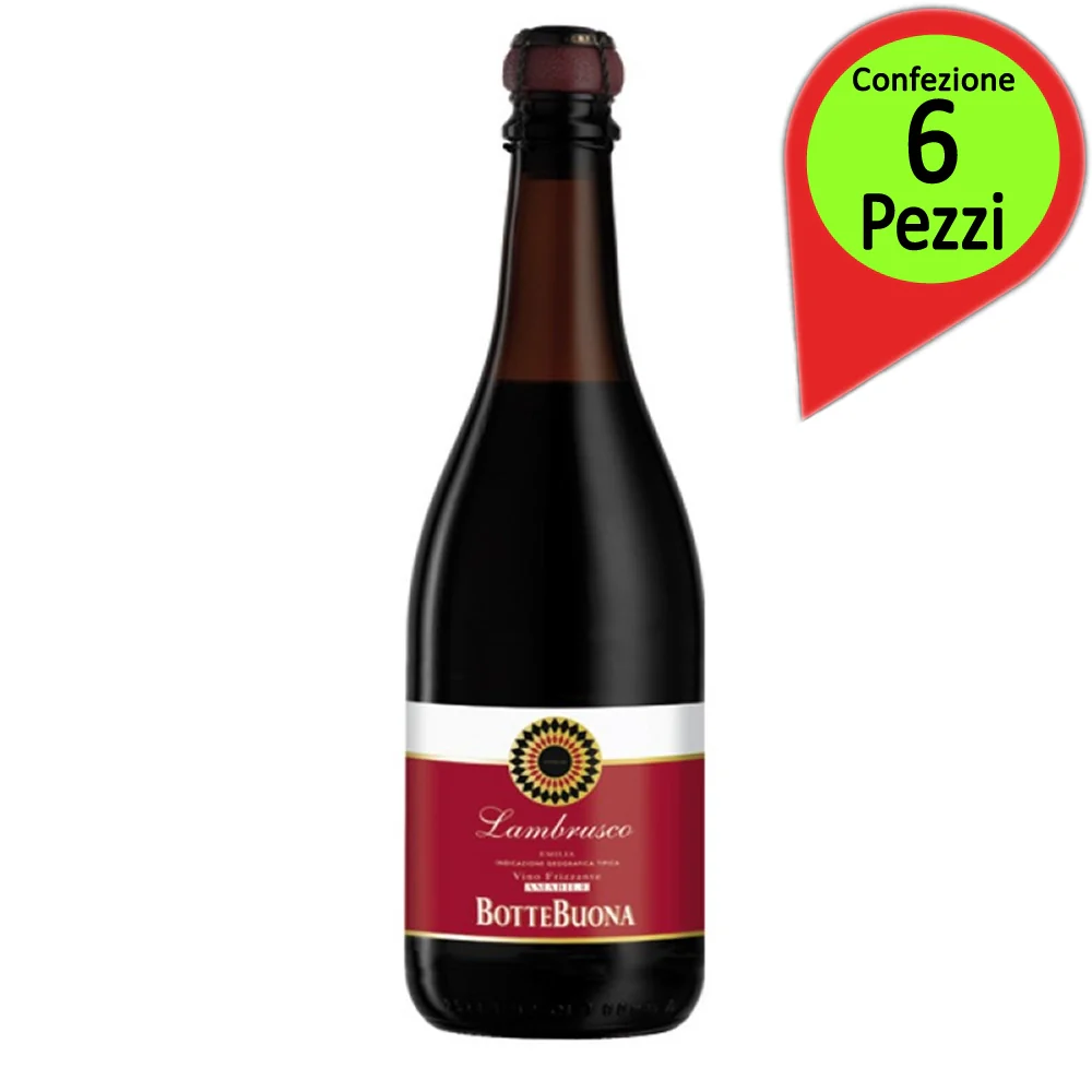 Botte buona vino frizzante lambrusco amabile confezione da 6 bottiglie da 75 cl ciascuna