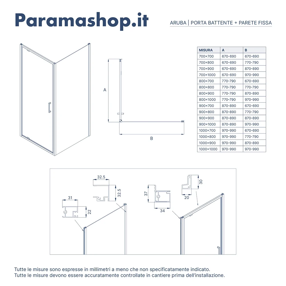 Box doccia 100x100 cm con apertura a battente vetro 6mm trasparente h195 cm | Aruba - Image 2