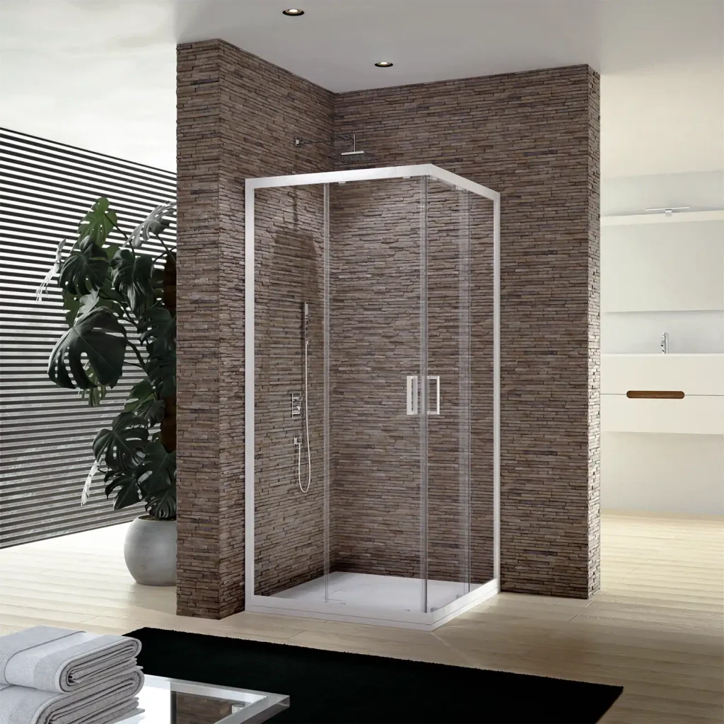 Box doccia 70x100 cm apertura angolare profili alluminio bianco e cristalli temperati da 4mm Trasparente | Ibiza
