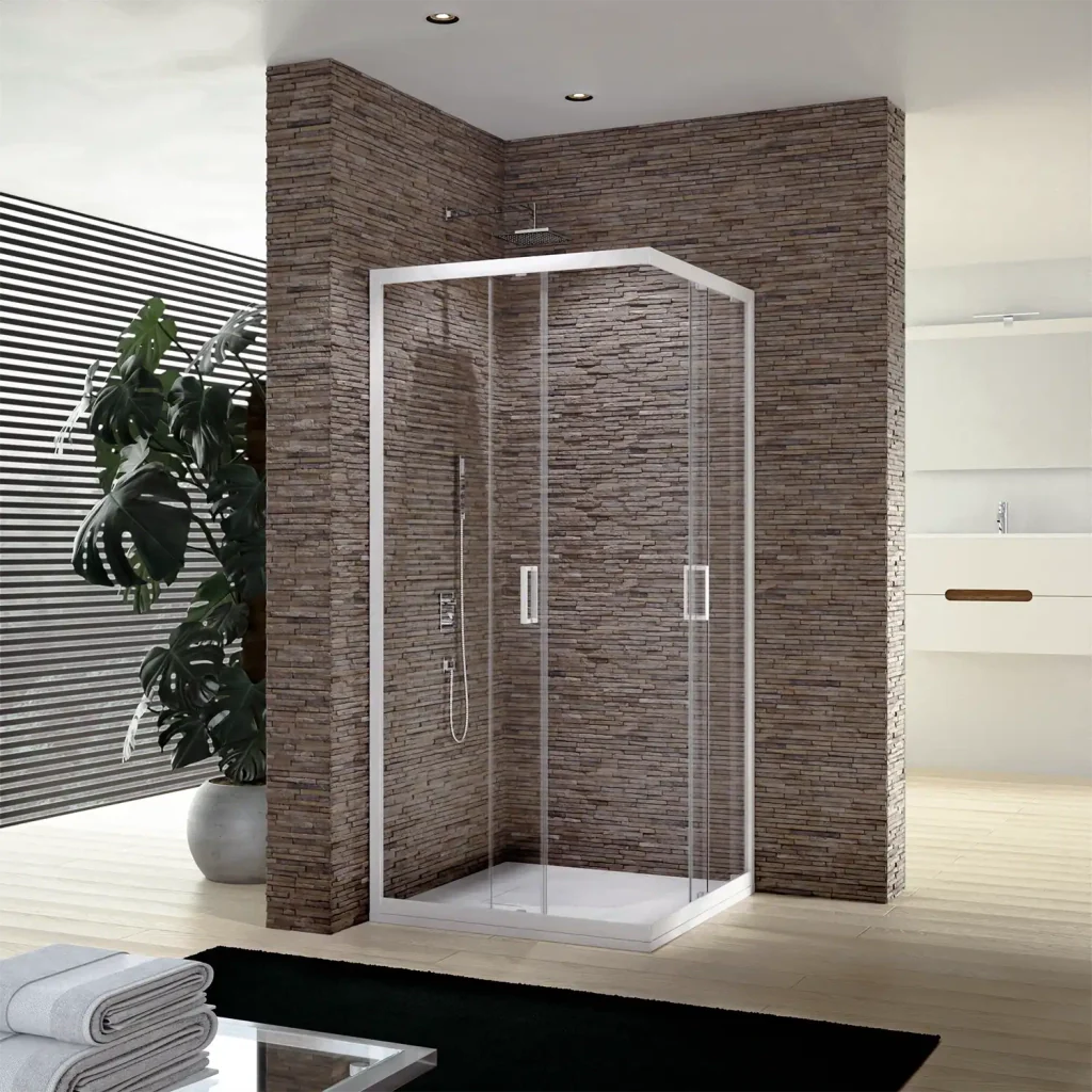 Box doccia 70x100 cm apertura angolare profili alluminio bianco e cristalli temperati da 4mm Trasparente | Ibiza - Image 5