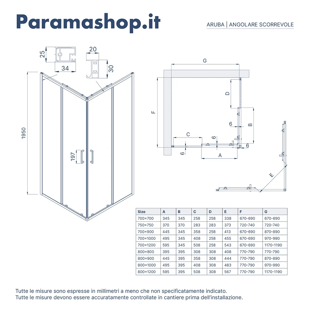 Box doccia  80x100 cm scorrevole vetro 6mm trasparente con trattamento anticalcare h195cm scorrevole | Aruba - Image 2