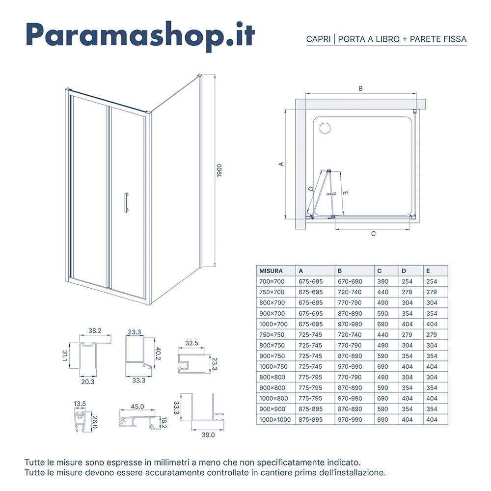 Box doccia 90x90 cm angolare apertura a libro vetro 6mm opaco | Capri - Image 2