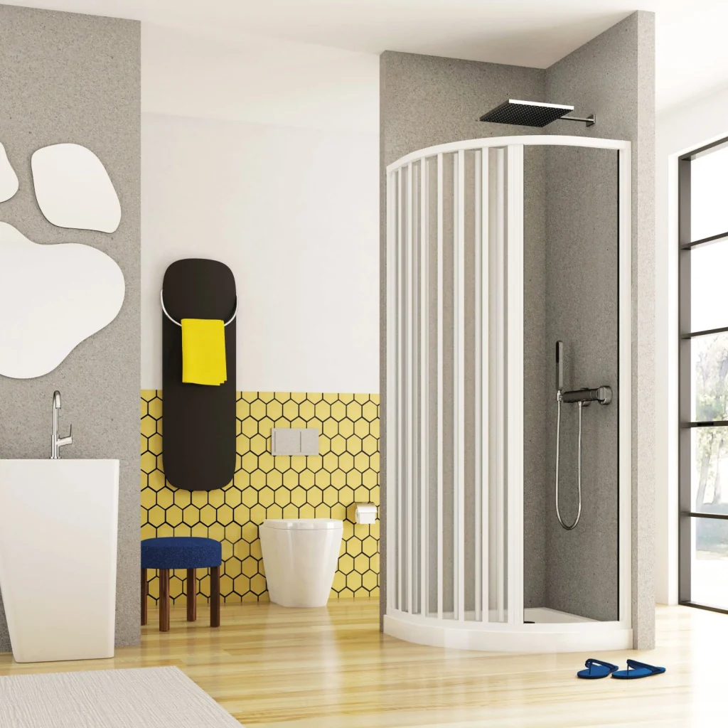 Box doccia semicircolare apertura laterale a soffietto, pvc bianco h185cm Platra Sisla Bianco,75x75 cm