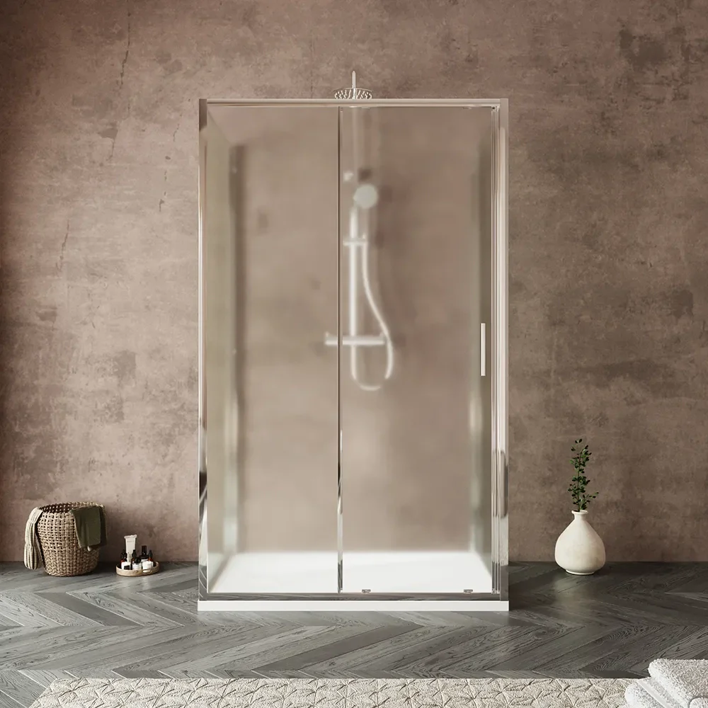 Box doccia tre lati 70x130x70cm con porta scorrevole profili cromati e vetro 6mm opaco h190 | Portofino
