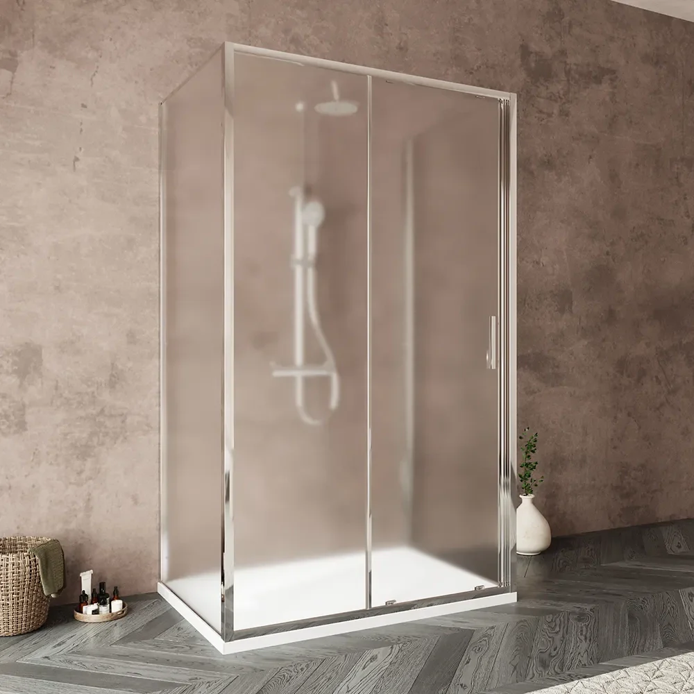 Box doccia tre lati 70x130x70cm con porta scorrevole profili cromati e vetro 6mm opaco h190 | Portofino - Image 3