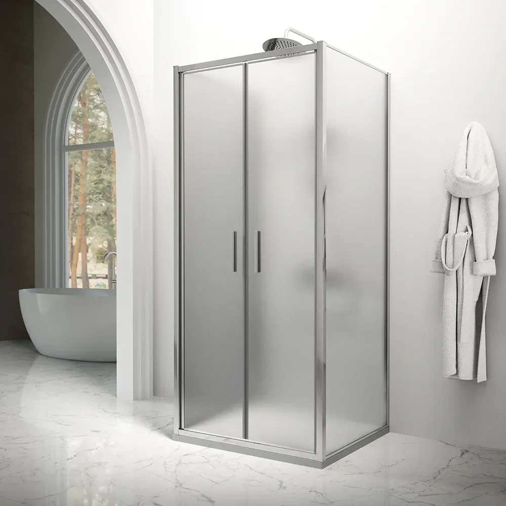 Box doccia tre lati 70x80x70cm con porta saloon profili cromati e vetro 6mm opaco h190 | Portofino