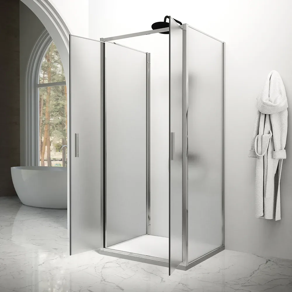 Box doccia tre lati 70x90x70cm con porta saloon profili cromati e vetro 6mm opaco h190 | Portofino - Image 2