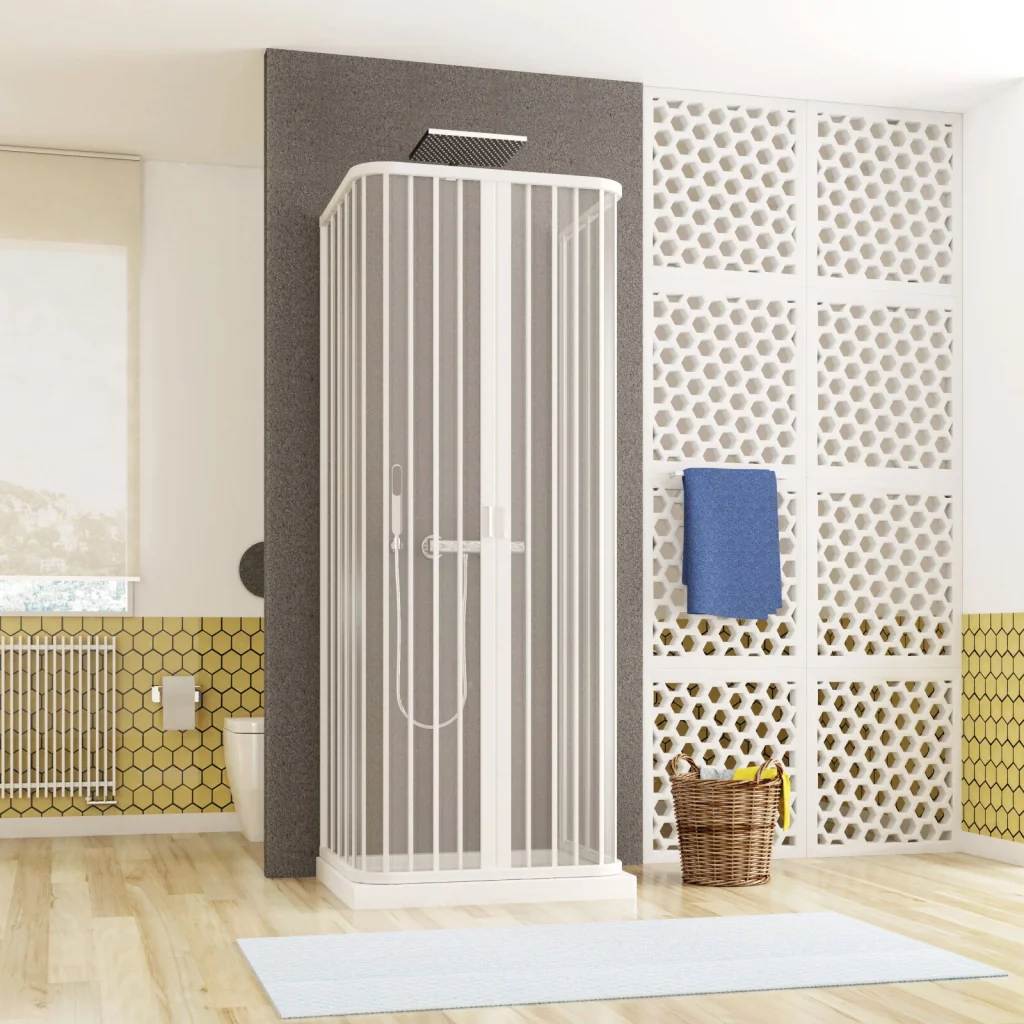 Box doccia tre lati soffietto, ingresso centrale pvc bianco h185cm Platra Retty Bianco,75x110x75 cm