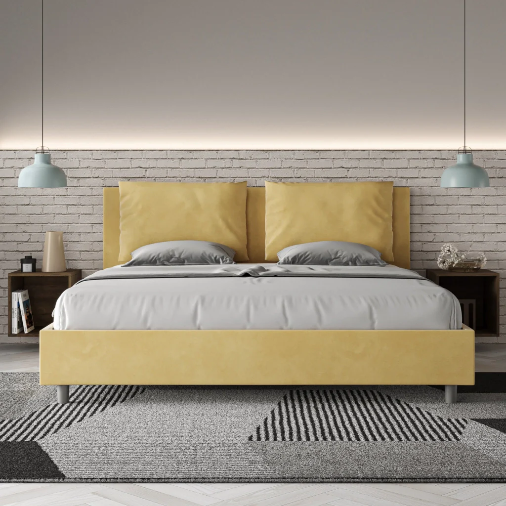 BS COM Letto con rete imbottito 180x190 microfibra ocra - Image 4