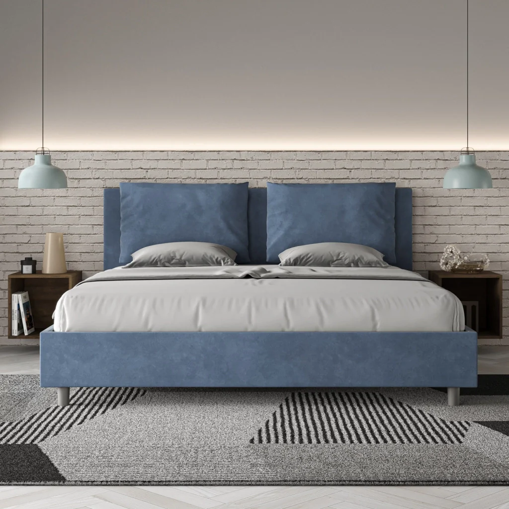 BS COM Letto con rete imbottito 180x200 microfibra blu - Image 2