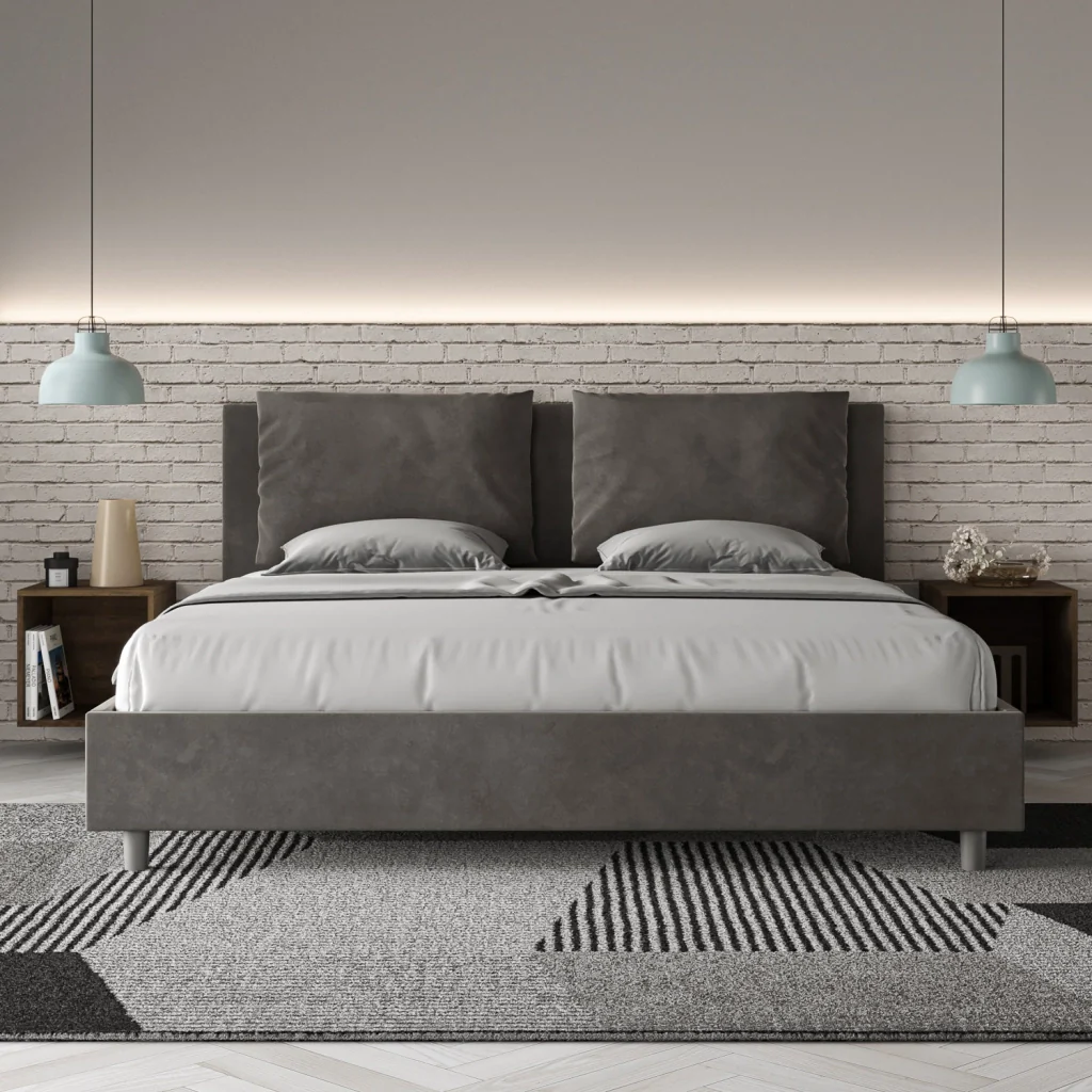 BS COM Letto con rete imbottito 180x200 microfibra grigio - Image 3