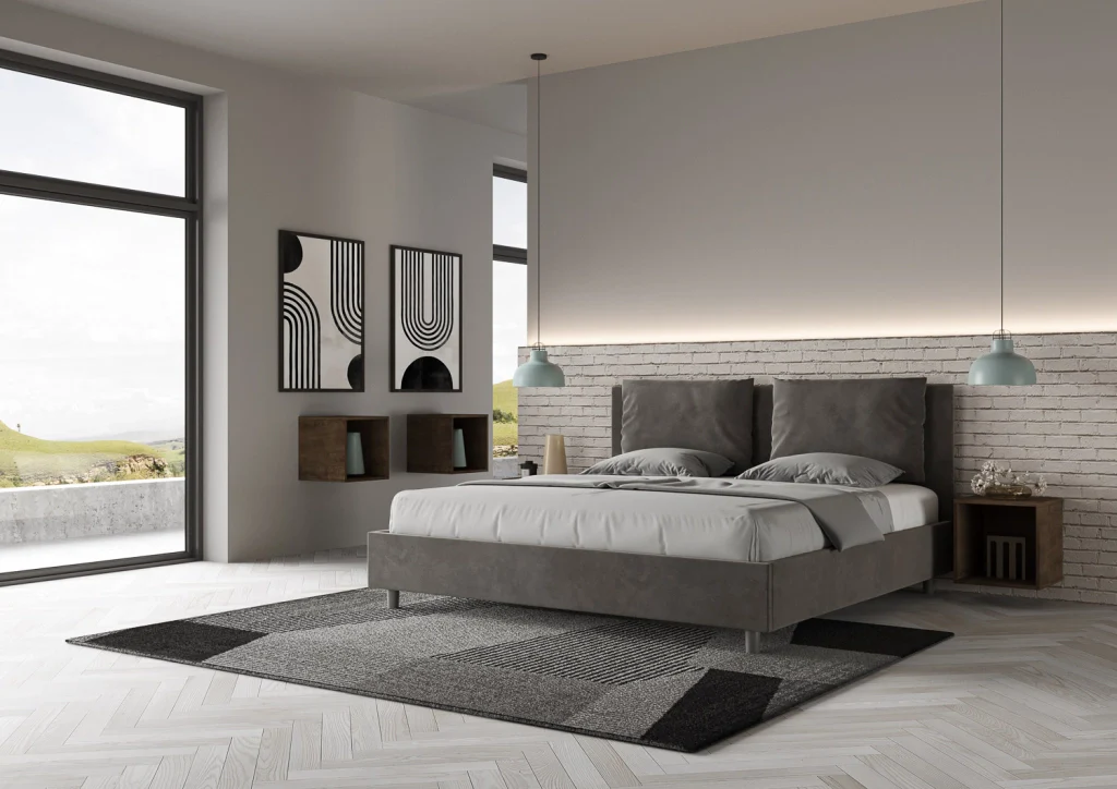 BS COM Letto con rete imbottito 180x200 microfibra grigio - Image 4