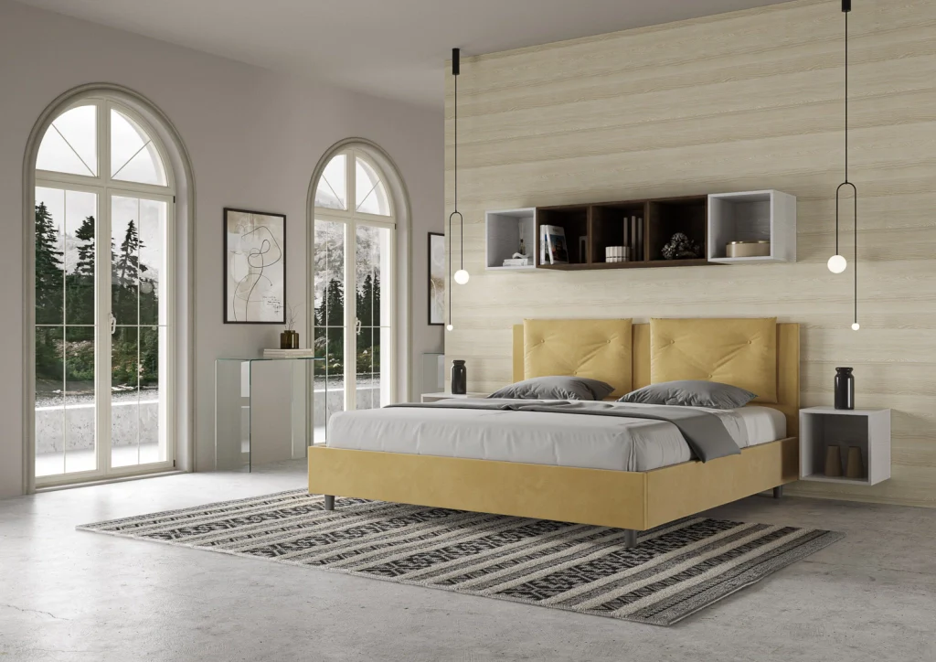 BS COM Letto con rete imbottito 180x200 microfibra ocra - Image 4