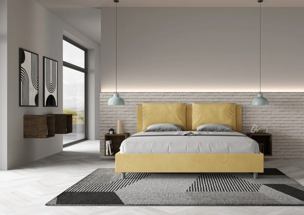 BS COM Letto con rete imbottito 180x200 microfibra ocra - Image 2