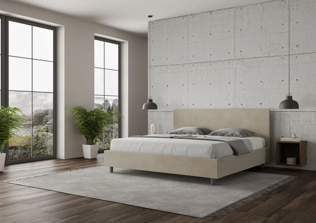 BS COM Letto con rete imbottito 180x200 microfibra sabbia - Image 3