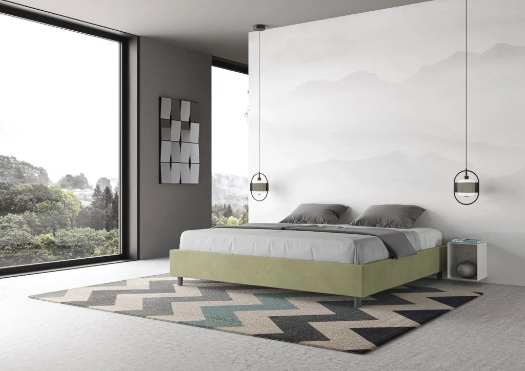 BS COM Letto con rete imbottito 180x200 microfibra tè verde - Image 2