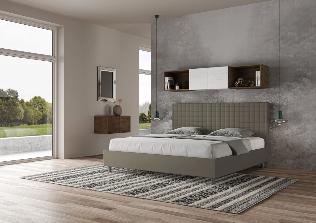 BS COM Letto con rete imbottito 180x200 similpelle cappuccino - Image 4