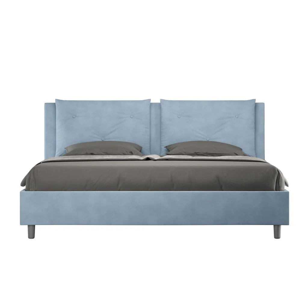 BS COM Letto con rete imbottito 180x210 microfibra azzurro