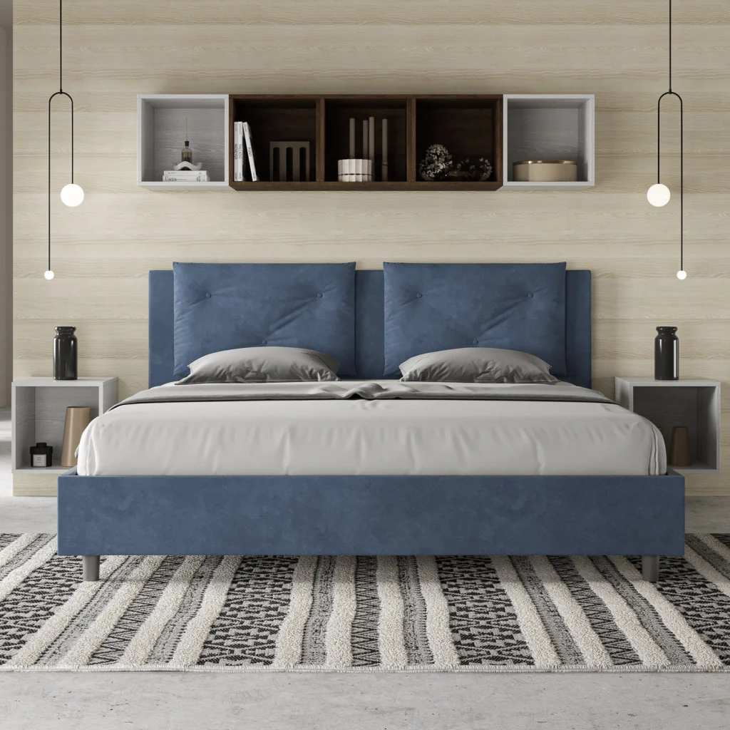 BS COM Letto con rete imbottito 180x210 microfibra blu - Image 2