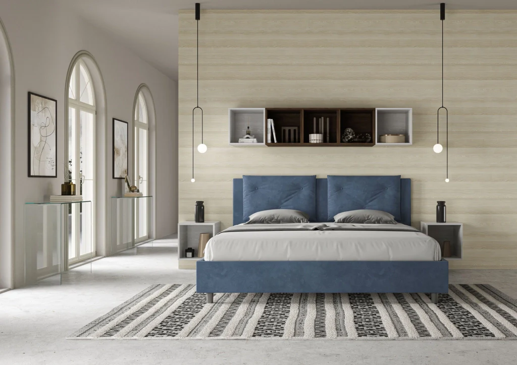 BS COM Letto con rete imbottito 180x210 microfibra blu - Image 3