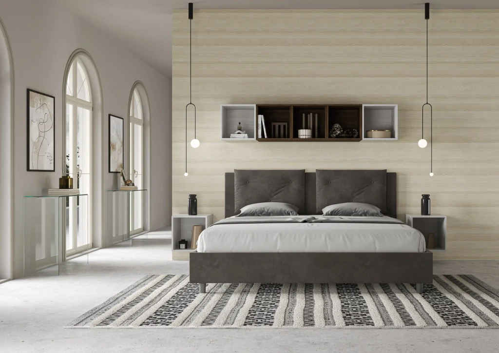 BS COM Letto con rete imbottito 180x210 microfibra grigio - Image 2