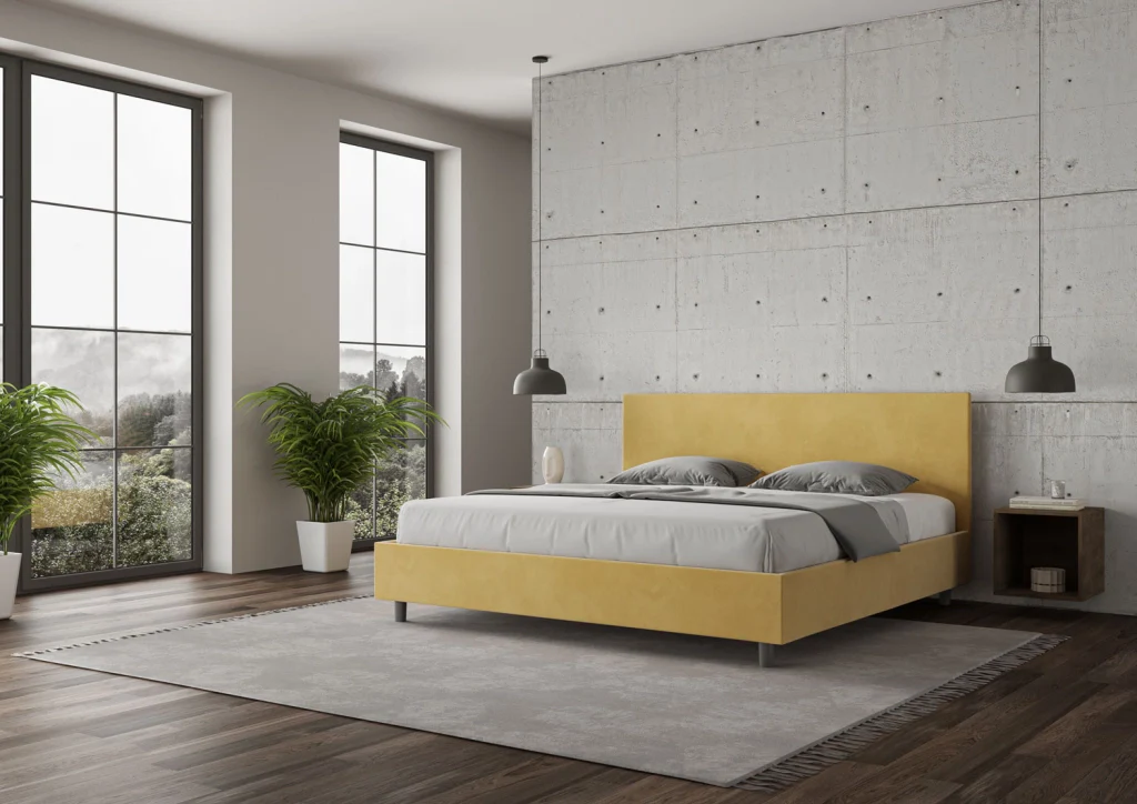 BS COM Letto con rete imbottito 180x210 microfibra ocra - Image 4