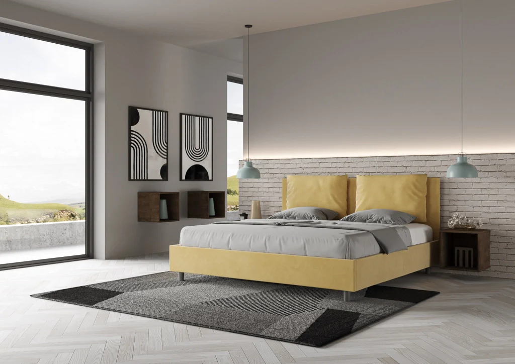 BS COM Letto con rete imbottito 180x210 microfibra ocra - Image 2
