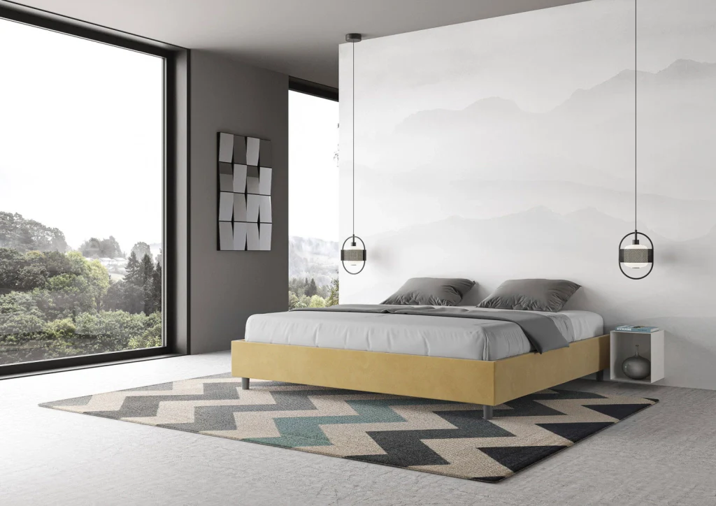 BS COM Letto con rete imbottito 180x210 microfibra ocra - Image 3