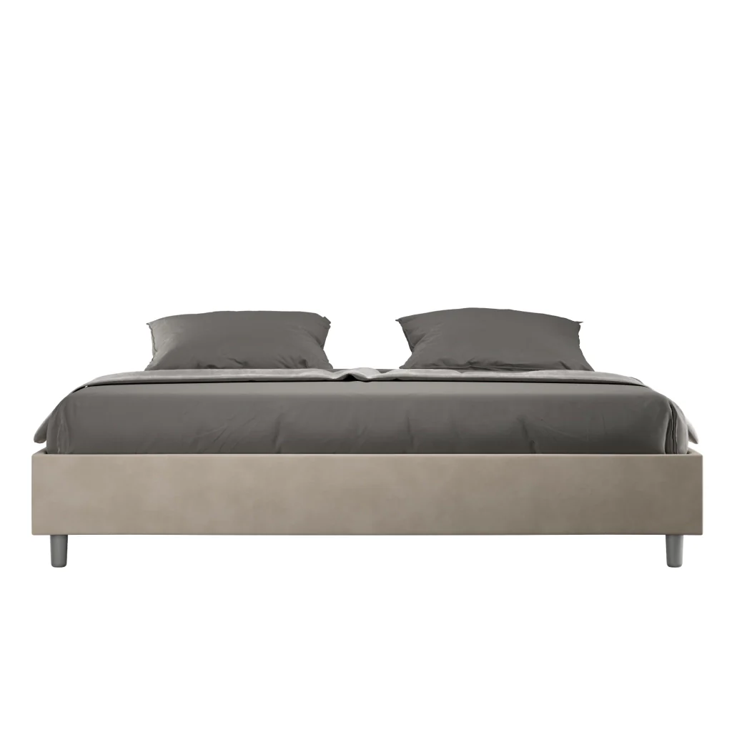 BS COM Letto con rete imbottito 180x210 microfibra sabbia