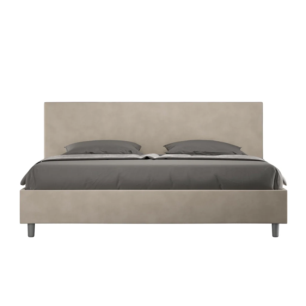 BS COM Letto con rete imbottito 180x210 microfibra sabbia