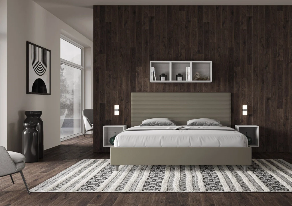 BS COM Letto con rete imbottito 180x210 similpelle cappuccino - Image 4